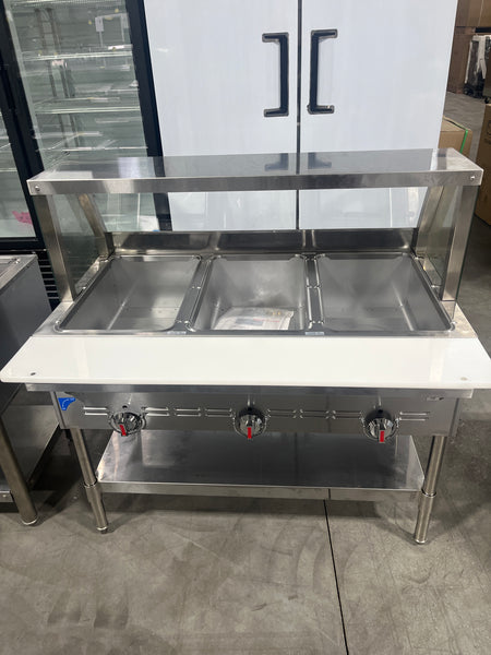 3 Bay GAS Steam Table w/Sneeze Guard